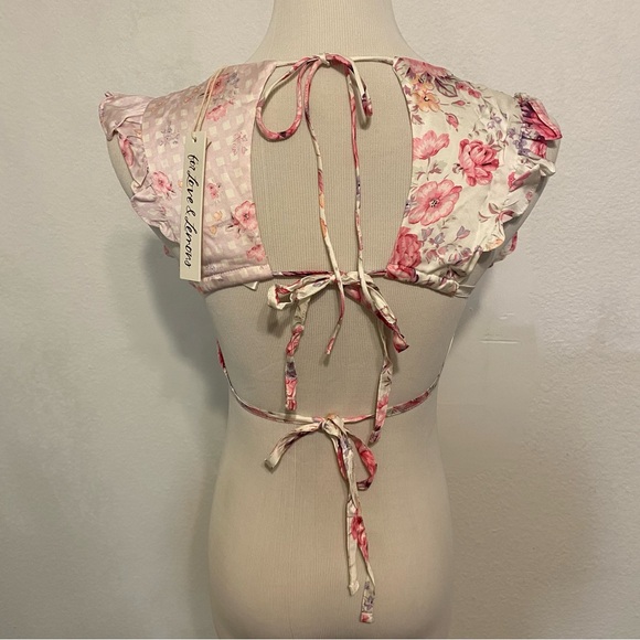 For Love & Lemons Large Taylor Bra Top Floral Pink White Festival‎ Coquette - Picture 5 of 7